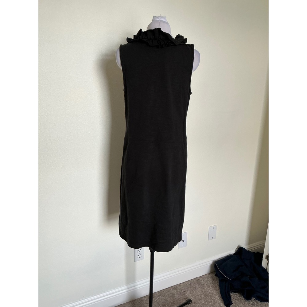 Talbots Petites Black Ruffle Neck Sleeveless Knit Shift Dress SP 100% Cotton - Picture 10 of 13